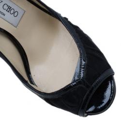 Pre Owned Jimmy Choo Black Pleated Satin Peep Toe Platform Pumps Size 38