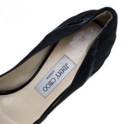 Pre Owned Jimmy Choo Black Pleated Satin Peep Toe Platform Pumps Size 38