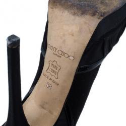 Pre Owned Jimmy Choo Black Pleated Satin Peep Toe Platform Pumps Size 38