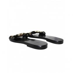 Pre Owned Jimmy Choo Black Jeweled Leather Flat Slides Size 36.5