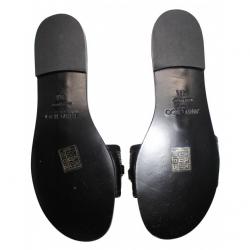 Pre Owned Jimmy Choo Black Jeweled Leather Flat Slides Size 36.5