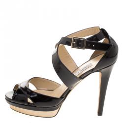Pre Owned Jimmy Choo Black Patent Leather Kuki Platform Sandals Size 38