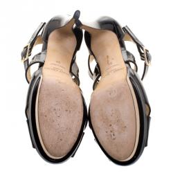Pre Owned Jimmy Choo Black Patent Leather Kuki Platform Sandals Size 38