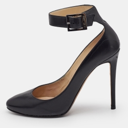 Jimmy Choo Black Leather Helena Ankle Cuff Pumps Size 38.5