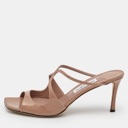 Jimmy Choo Beige Patent Leather Anise Slide Sandals Size 42