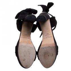 Jimmy Choo Black Pleated Suede Kaytrin Ankle Wrap Platform Sandals Size 36.5