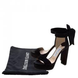 Jimmy Choo Black Pleated Suede Kaytrin Ankle Wrap Platform Sandals Size 36.5