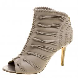 Pre Owned Jimmy Choo Grey Leather and Suede Gana Ankle Booties Size 38