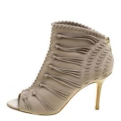 مملوكة مسبقًا Jimmy Choo Grey Leather and Suede Gana Ankle Booties Size 38