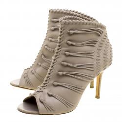 مملوكة مسبقًا Jimmy Choo Grey Leather and Suede Gana Ankle Booties Size 38