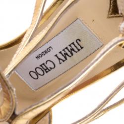 Pre Owned Jimmy Choo Metallic Gold Mirror Leather Lance Strappy Sandals Size 38