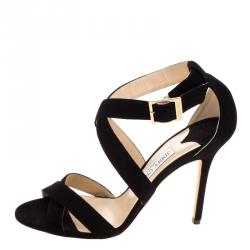 Pre Owned Jimmy Choo Black Suede Louise Crisscross Sandals Size 39