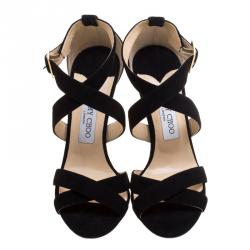 Pre Owned Jimmy Choo Black Suede Louise Crisscross Sandals Size 39