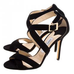 Pre Owned Jimmy Choo Black Suede Louise Crisscross Sandals Size 39