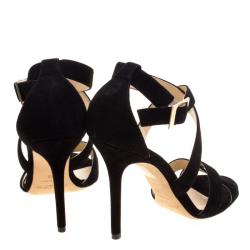 Pre Owned Jimmy Choo Black Suede Louise Crisscross Sandals Size 39