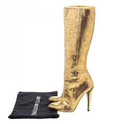 مملوكة مسبقًا Jimmy Choo Metallic Gold Snakeskin Knee High Boots Size 39.5