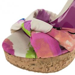 مملوكة مسبقًا Jimmy Choo Purple Gleam Printed Cork Wedge Sandals Size 41