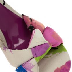 مملوكة مسبقًا Jimmy Choo Purple Gleam Printed Cork Wedge Sandals Size 41