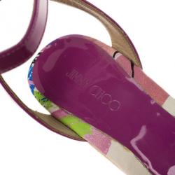 مملوكة مسبقًا Jimmy Choo Purple Gleam Printed Cork Wedge Sandals Size 41