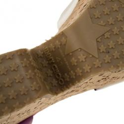 مملوكة مسبقًا Jimmy Choo Purple Gleam Printed Cork Wedge Sandals Size 41