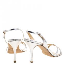 Pre Owned Jimmy Choo Metallic Silver Leather India Slingback Sandals Size 39