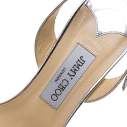 Pre Owned Jimmy Choo Metallic Silver Leather India Slingback Sandals Size 39