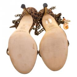 مملوكة مسبقًا Jimmy Choo Brown Leopard Print Suede Edin Charm Embellished Sandals Size 38