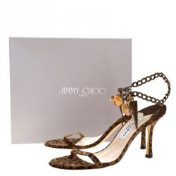 مملوكة مسبقًا Jimmy Choo Brown Leopard Print Suede Edin Charm Embellished Sandals Size 38