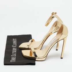 Pre Owned Jimmy Choo Gold Leather Alva Ankle Strap Sandals Size 38