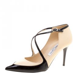 Pre Owned Jimmy Choo Two Tone Leather Madera Cross Strap Pointed Toe Pumps Size 38.5