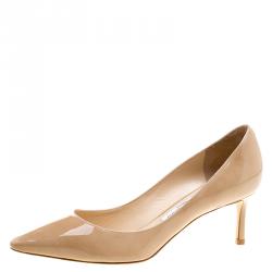 Pre Owned Jimmy Choo Beige Patent Leather Romy Pointed Toe Pumps Size 37
