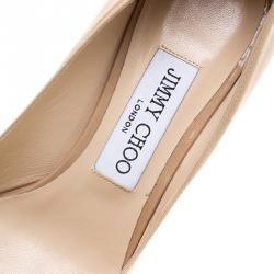 مملوكة مسبقًا حذاء كعب عالي جيمي تشو رومي  جلد بيج لامع مقدمة مدببة مقاس 37