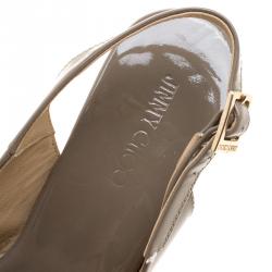 Pre Owned Jimmy Choo Grey Patent Leather Prova Slingback Cork Wedge Sandals Size 37