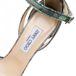 Pre Owned حذاء كعب عالي جيمي تشو كايدين دانتيل هولوغرافيك بحزام للكاحل نعل سميك مقاس 40.5