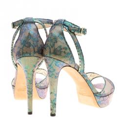 مملوكة مسبقًا Jimmy Choo Holographic Lace Kayden Ankle Strap Platform Sandals Size 37.5