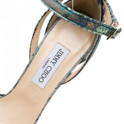 مملوكة مسبقًا Jimmy Choo Holographic Lace Kayden Ankle Strap Platform Sandals Size 37.5