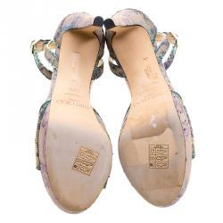 مملوكة مسبقًا Jimmy Choo Holographic Lace Kayden Ankle Strap Platform Sandals Size 37.5