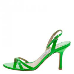 Pre Owned Jimmy Choo Neon Green Leather Slingback Sandals Size 36