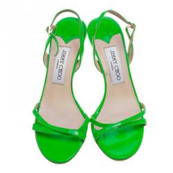 Pre Owned Jimmy Choo Neon Green Leather Slingback Sandals Size 36