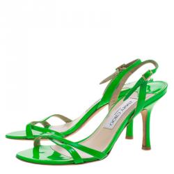 Pre Owned Jimmy Choo Neon Green Leather Slingback Sandals Size 36