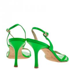 Pre Owned Jimmy Choo Neon Green Leather Slingback Sandals Size 36