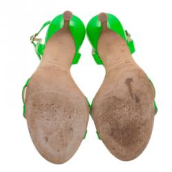 Pre Owned Jimmy Choo Neon Green Leather Slingback Sandals Size 36