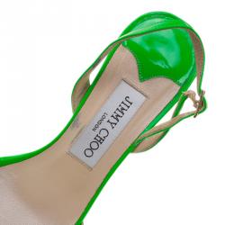 Pre Owned Jimmy Choo Neon Green Leather Slingback Sandals Size 36