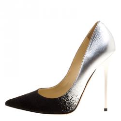 Pre Owned Jimmy Choo Black Suede and Silver Dégradé Anouk Pointed Toe Pumps Size 37