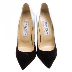 Pre Owned Jimmy Choo Black Suede and Silver Dégradé Anouk Pointed Toe Pumps Size 37