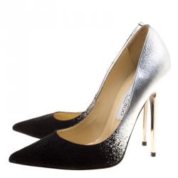 Pre Owned Jimmy Choo Black Suede and Silver Dégradé Anouk Pointed Toe Pumps Size 37
