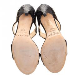 مملوكة مسبقًا Jimmy Choo Black Satin and Python Tallow Gold Sequined Sandals Size 36.5