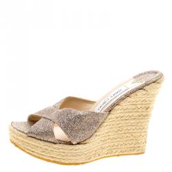 مملوكة مسبقًا Jimmy Choo Multicolor Glitter Phyllis Cross Strap Espadrille Wedges Sandals Size 39