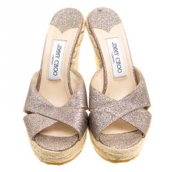 مملوكة مسبقًا Jimmy Choo Multicolor Glitter Phyllis Cross Strap Espadrille Wedges Sandals Size 39