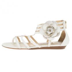 Pre Owned Jimmy Choo Cream Leather 'Oxide' Gladiator Sandals Size 40